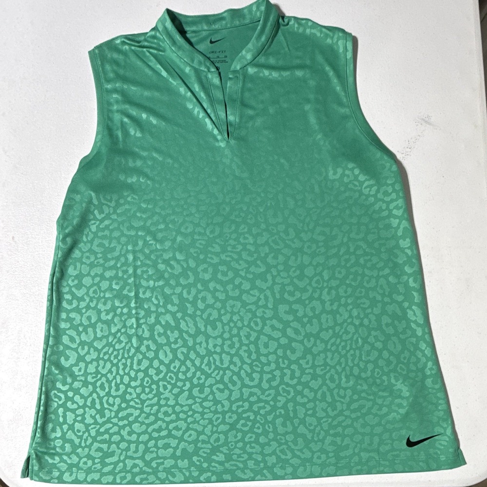 Nike Dri-FIT Women's Tank Top XL Green Collared Sleeveless Animal Print Poly